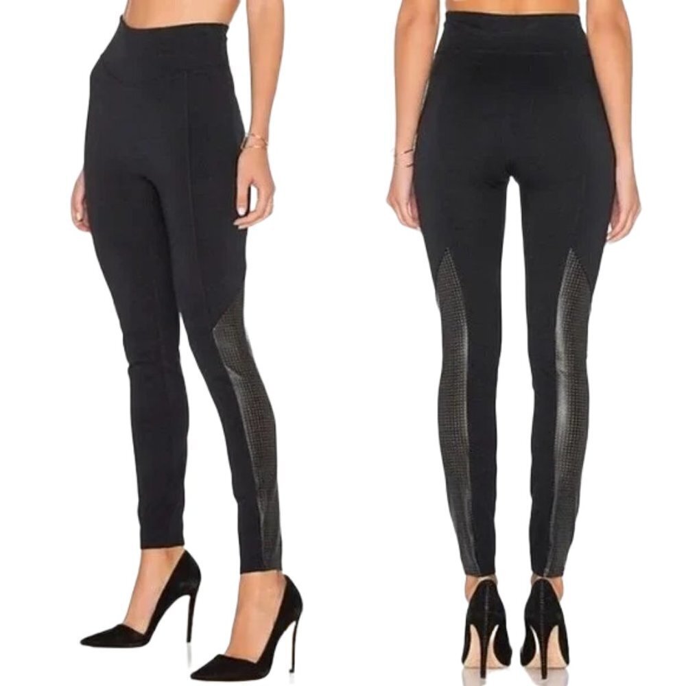 Spanx Perforated‎ Panel Leggings Faux Leather Black Pull On Women's XS